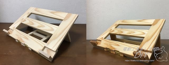 折り畳み式！木製ノートパソコンスタンド　塗装前後の比較